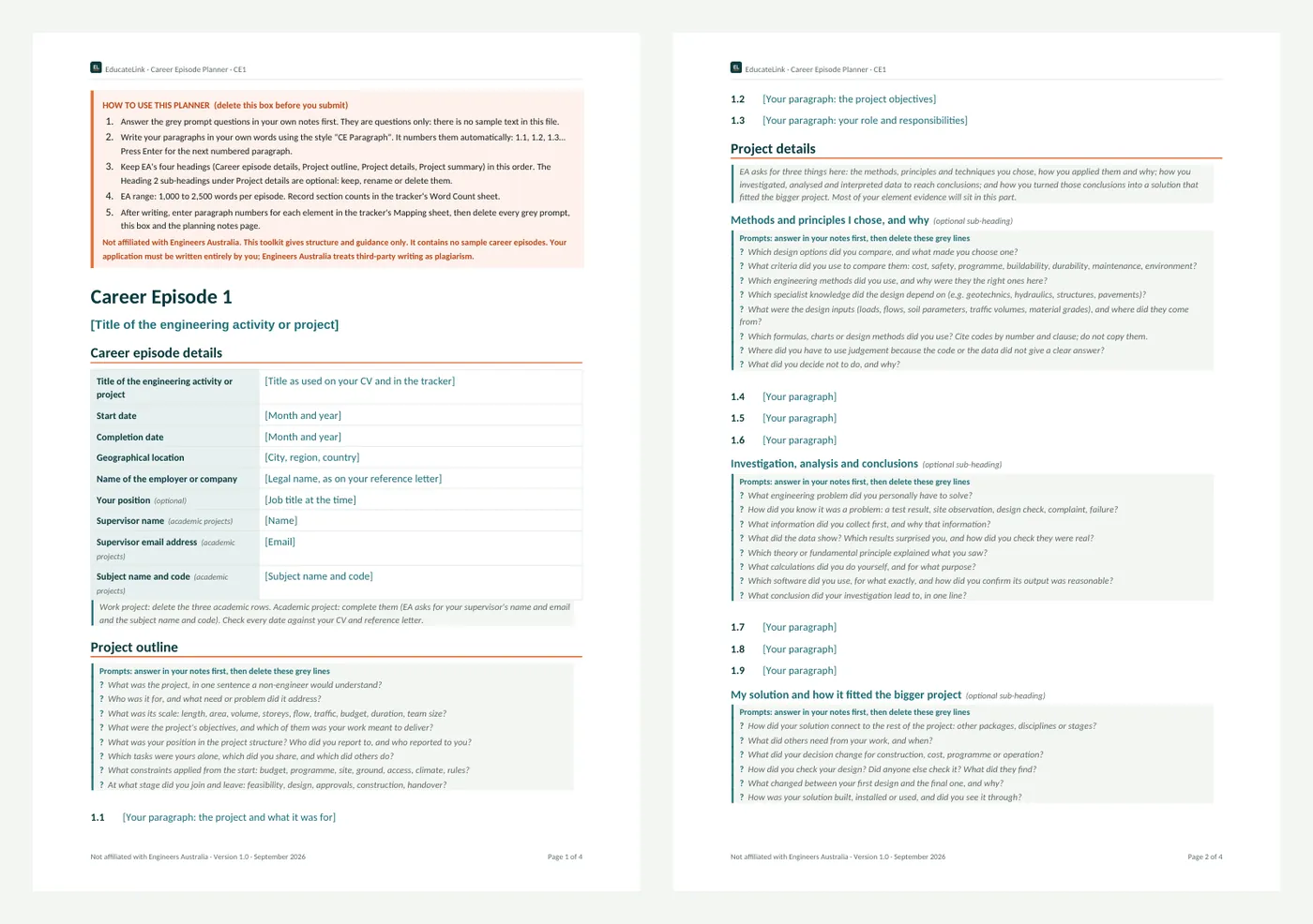 Career episode planner